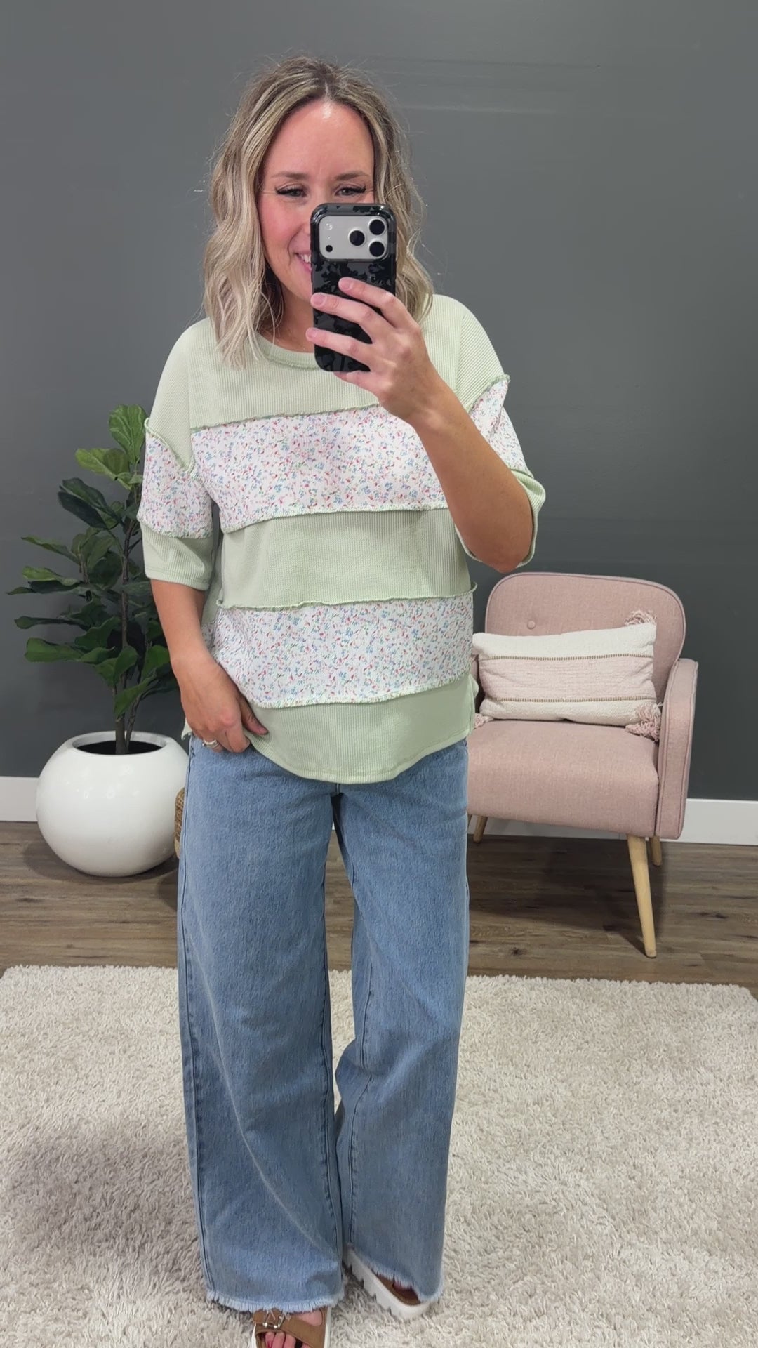 Camila Floral Color Block Top - Sage Lovely Melody