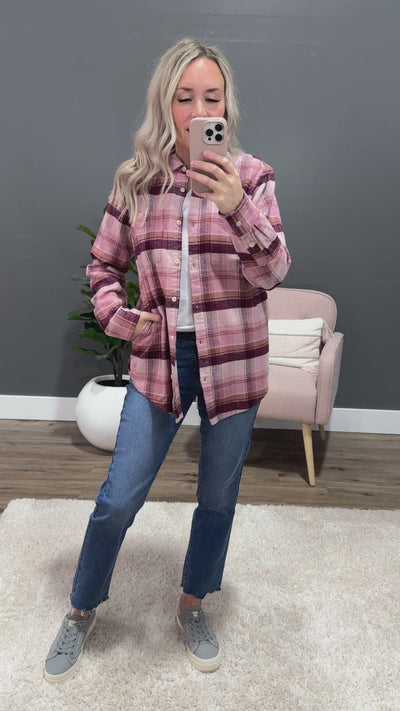 NEW! Manny Magenta Haze Plaid Flannel Top