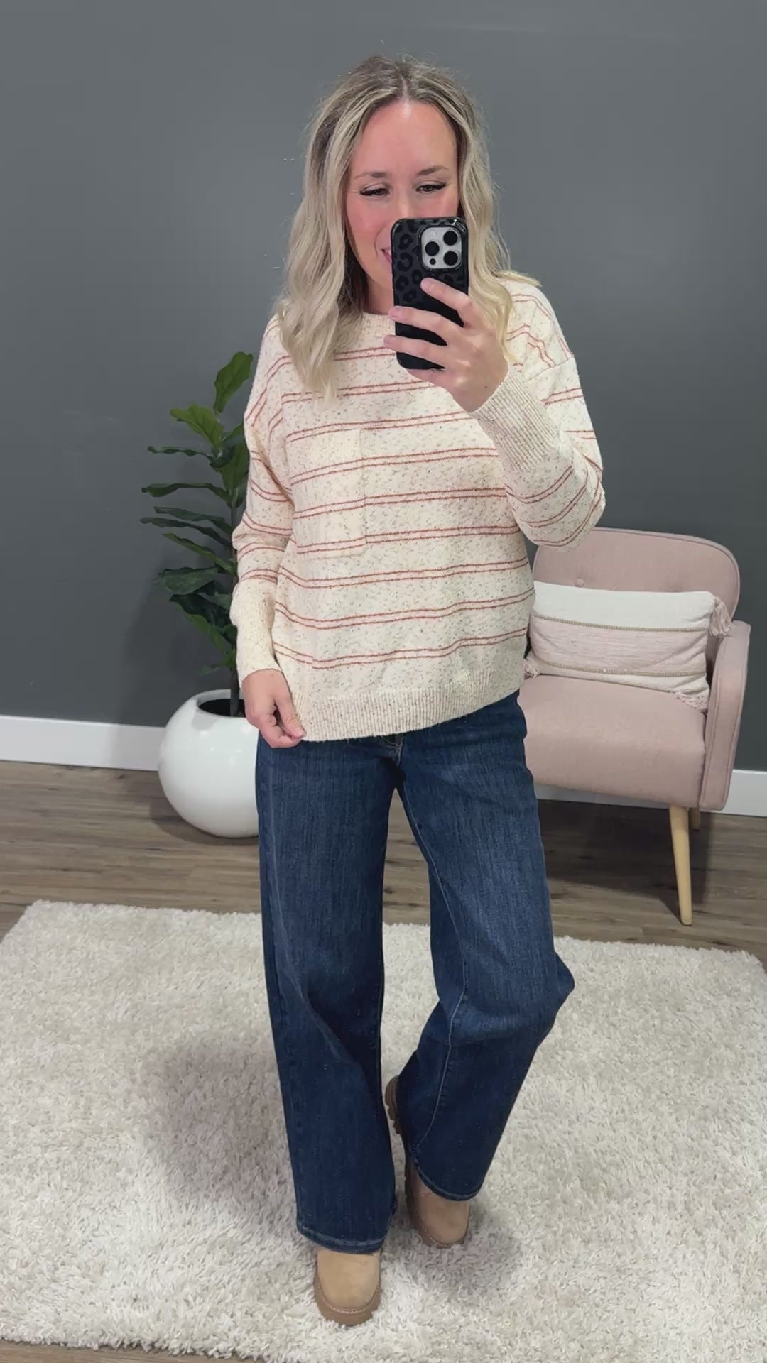 Paisley Rust Striped Pocket Sweater - Oatmeal Staccato