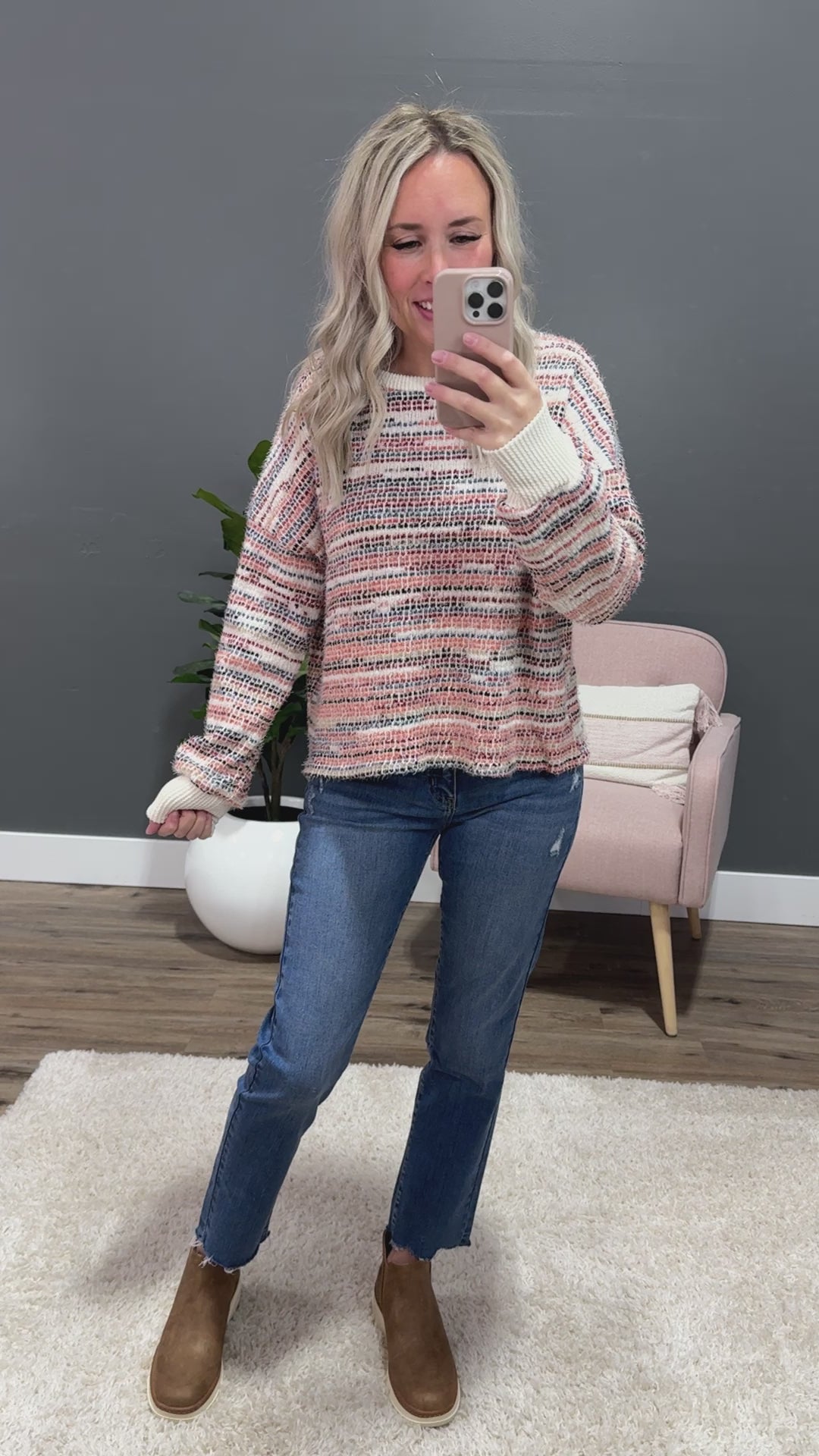 NEW! Rhonda Multi Color Knit Sweater - Cream & Red