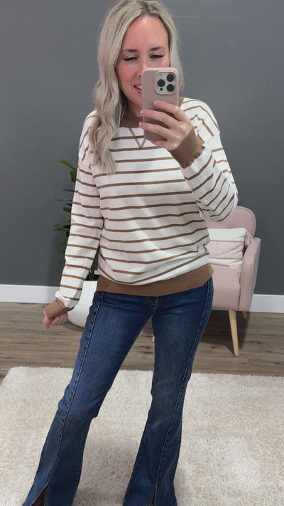 NEW! Rosie Fine Knit Striped Sweater - Caramel