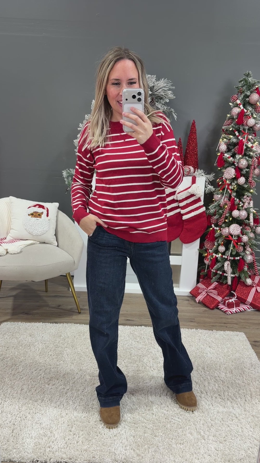 NEW! Rosie Fine Knit Striped Sweater - Red Staccato