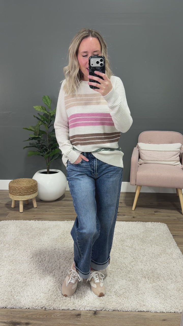 NEW! Gabby Color Block Striped Sweater - Taupe & Pink Staccato