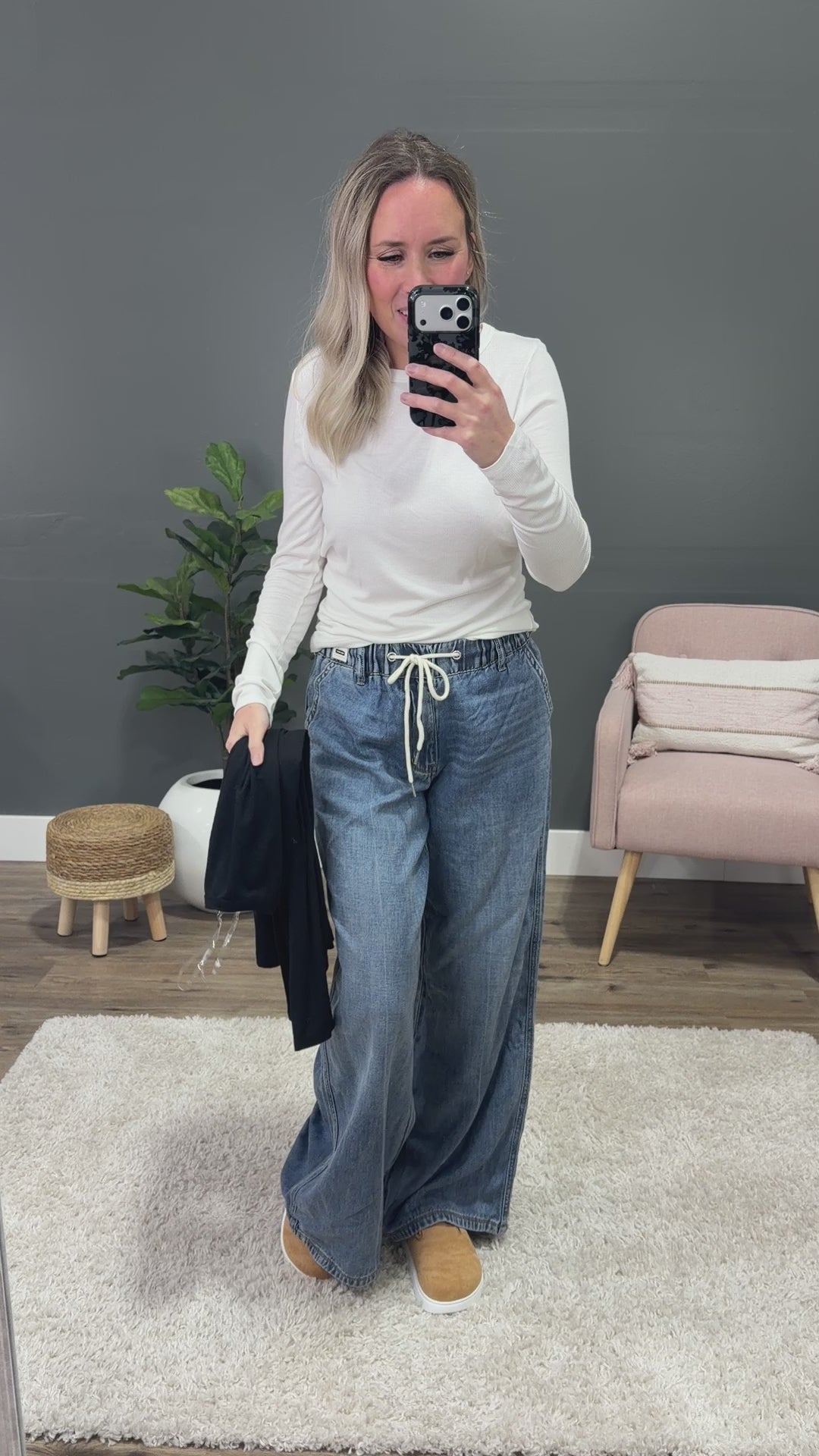 Amelia Micro Ribbed Long Sleeve Top - Black Staccato