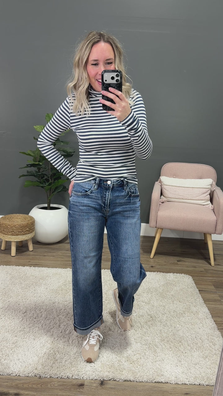 Cynthia Striped Turtle Neck Top - Navy & White Hyfve