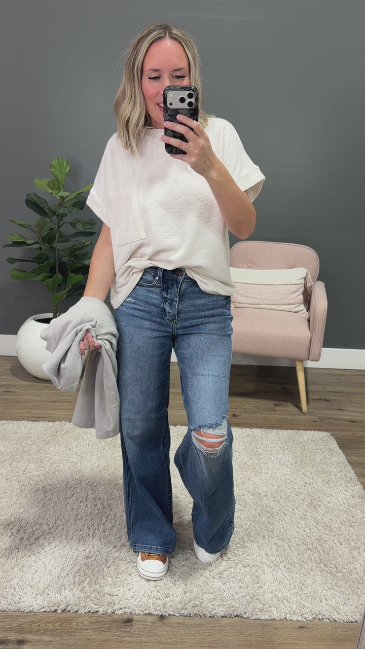 NEW! Charlotte Short Sleeve Pocket Top - Cream