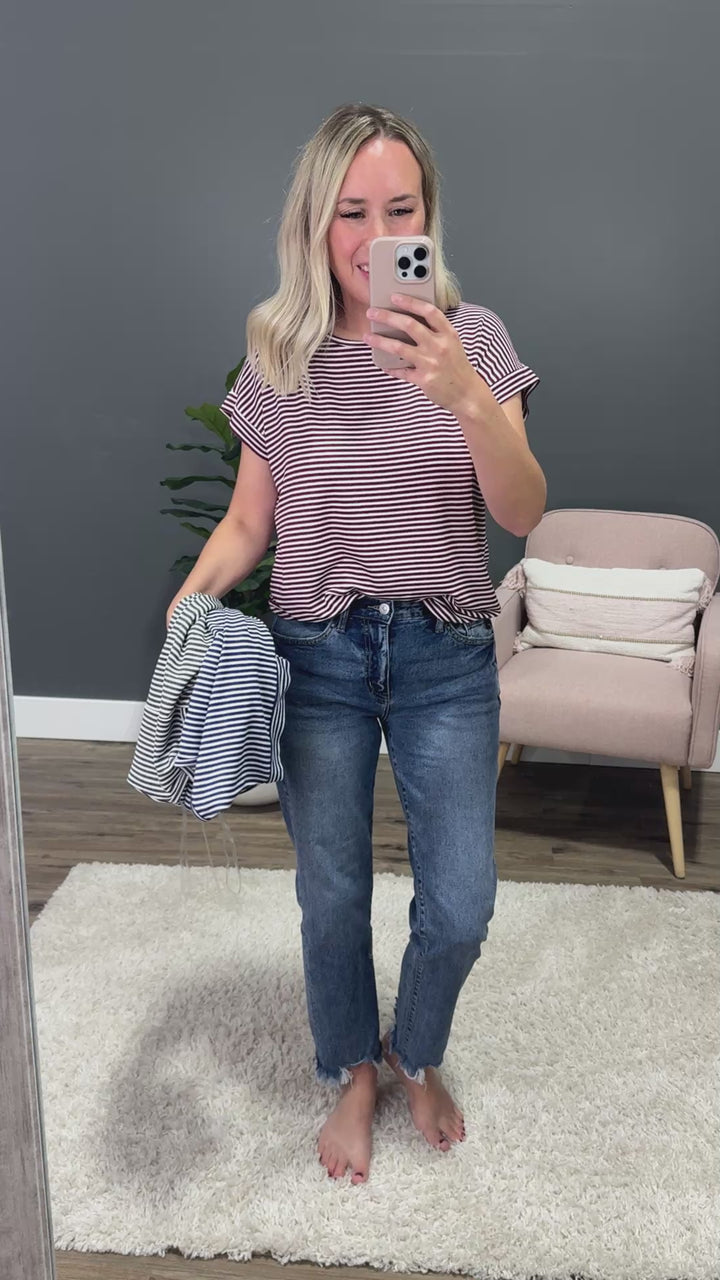 Callie Striped Twist Keyhole Top - Navy Staccato