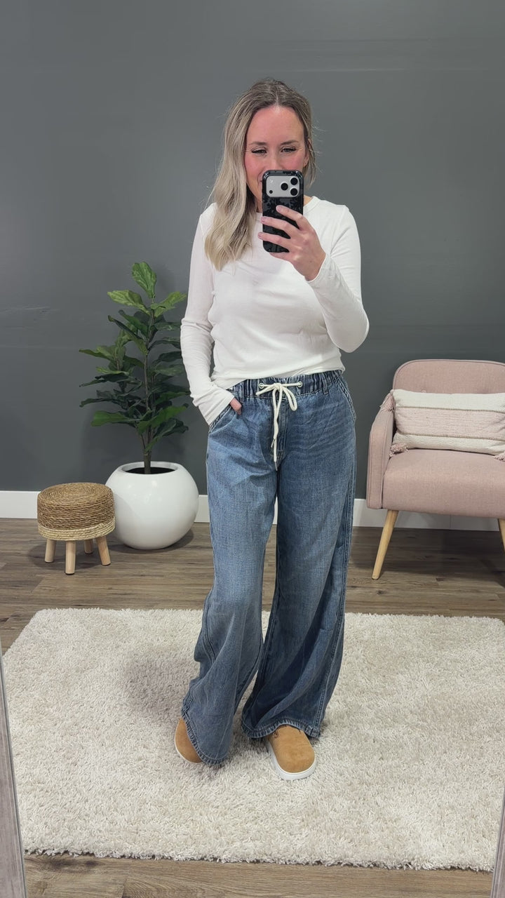 Judy Blue Open Up Elastic Waist Palazzo Jeans Judy Blue