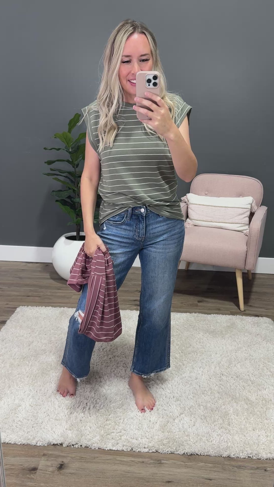 Noelle Striped Cap Sleeve Top - Olive FINAL SALE Staccato