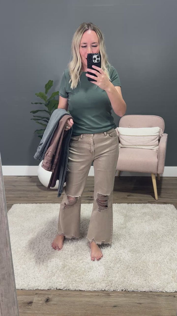 Gia Wide Leg Distressed Cropped Jeans - Ash Black Zenana