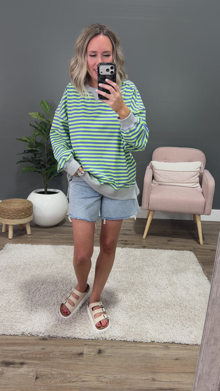 NEW! Collins Striped Side Slit Sweatshirt - Green Very J