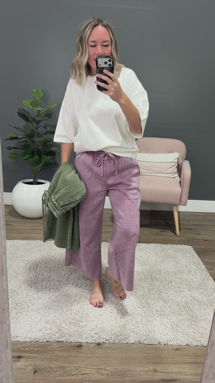 NEW! Cropped Wide Leg Comfy Pants - Light Olive Zenana