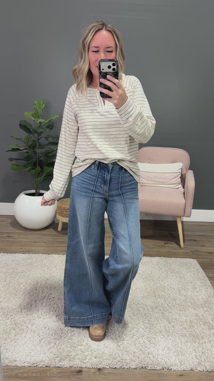 NEW! Estelle Brushed Striped Top - Ivory Staccato