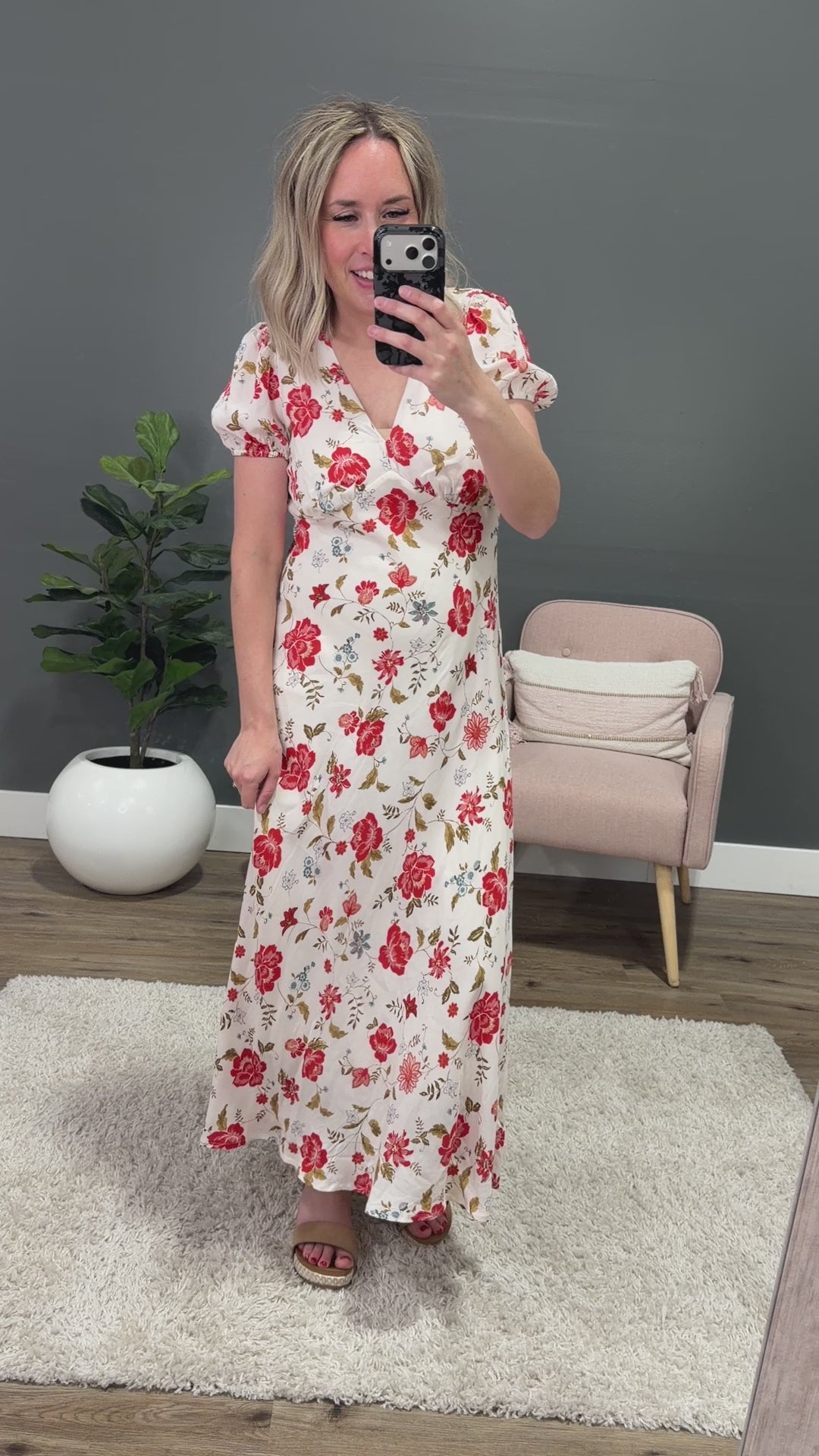 NEW! Olivia Floral V Neck Midi Dress Mine