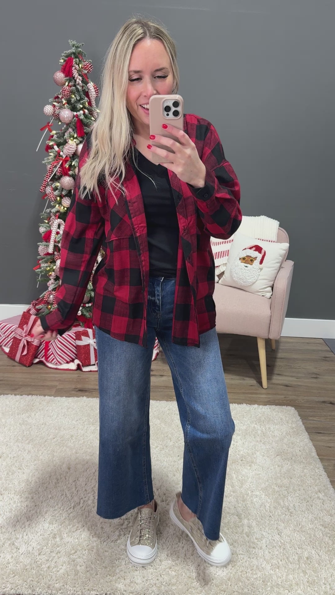 NEW! Devri Oversized Plaid Flannel - Cherry Be Cool