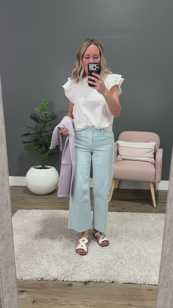 NEW! Vervet Skye Wide Leg Non Distressed Crop Jeans - Winter Sky