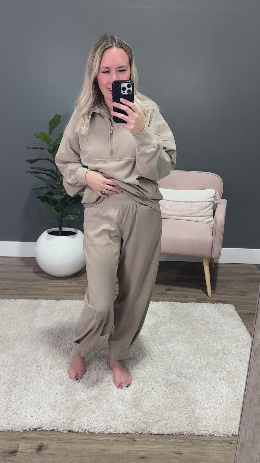 Rae Mode Brushed Ribbed Half Zip Pullover - Taupe Rae Mode