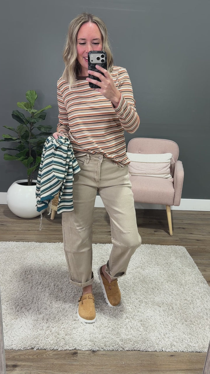 NEW! Bobbie Striped Micro Ribbed Top - Jade & Ivory