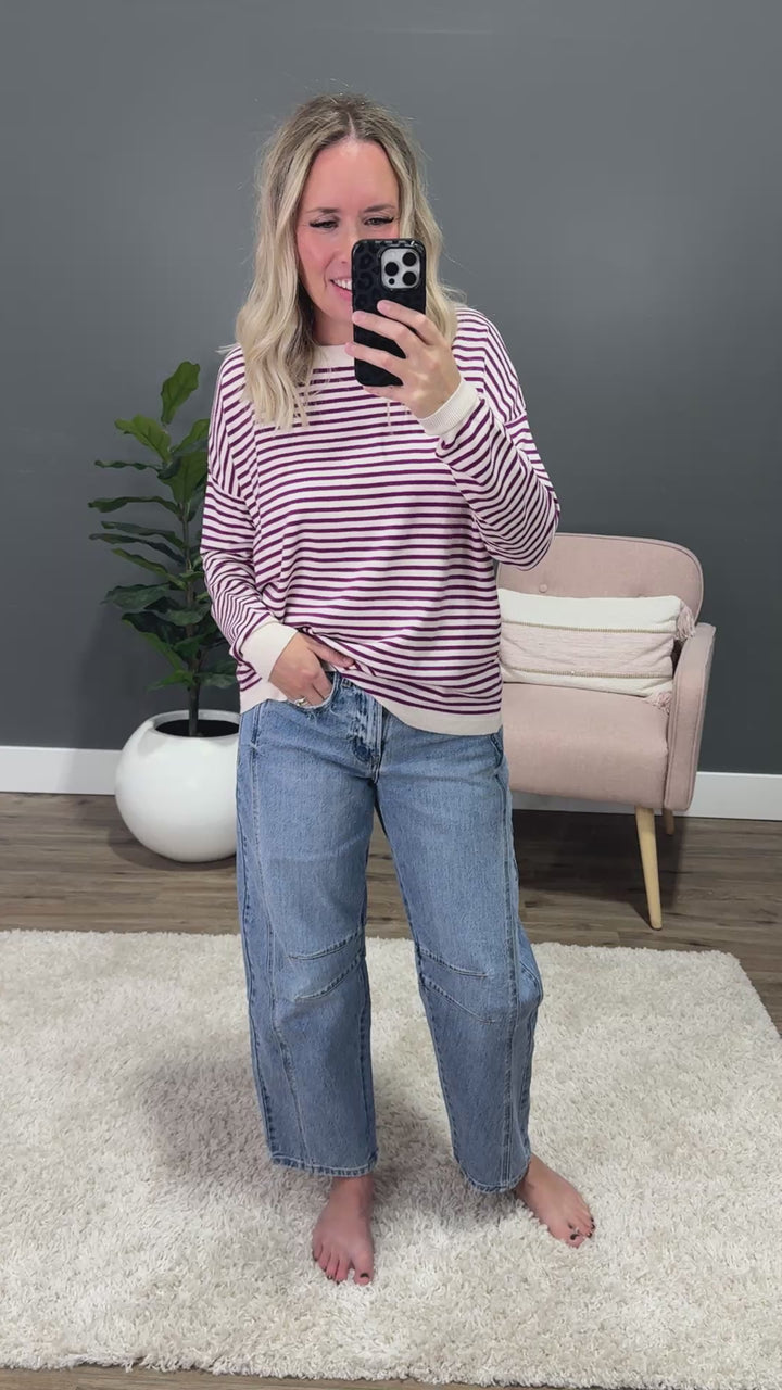 Believe It Striped Sweater - Magenta Staccato