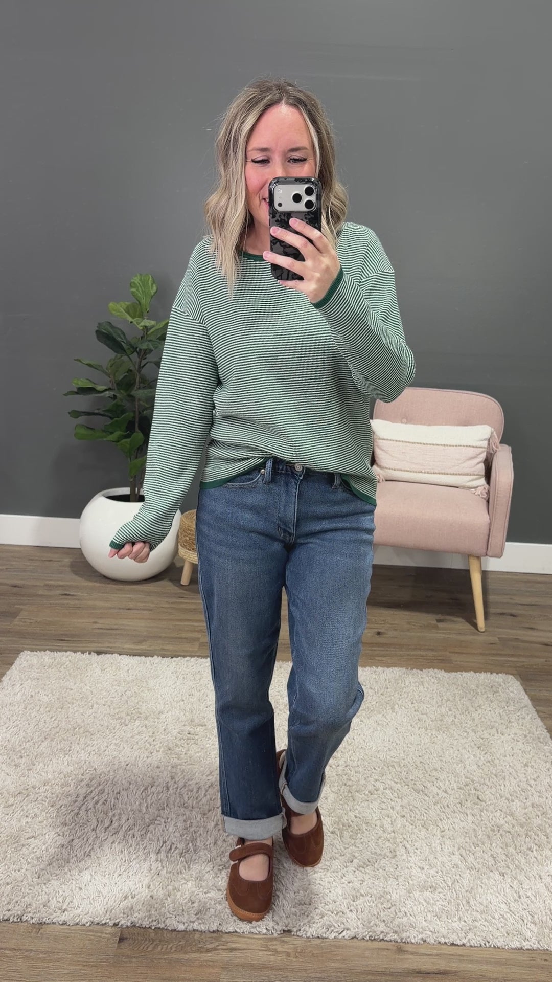 NEW! Evelyn Striped Sweater - Forest Staccato