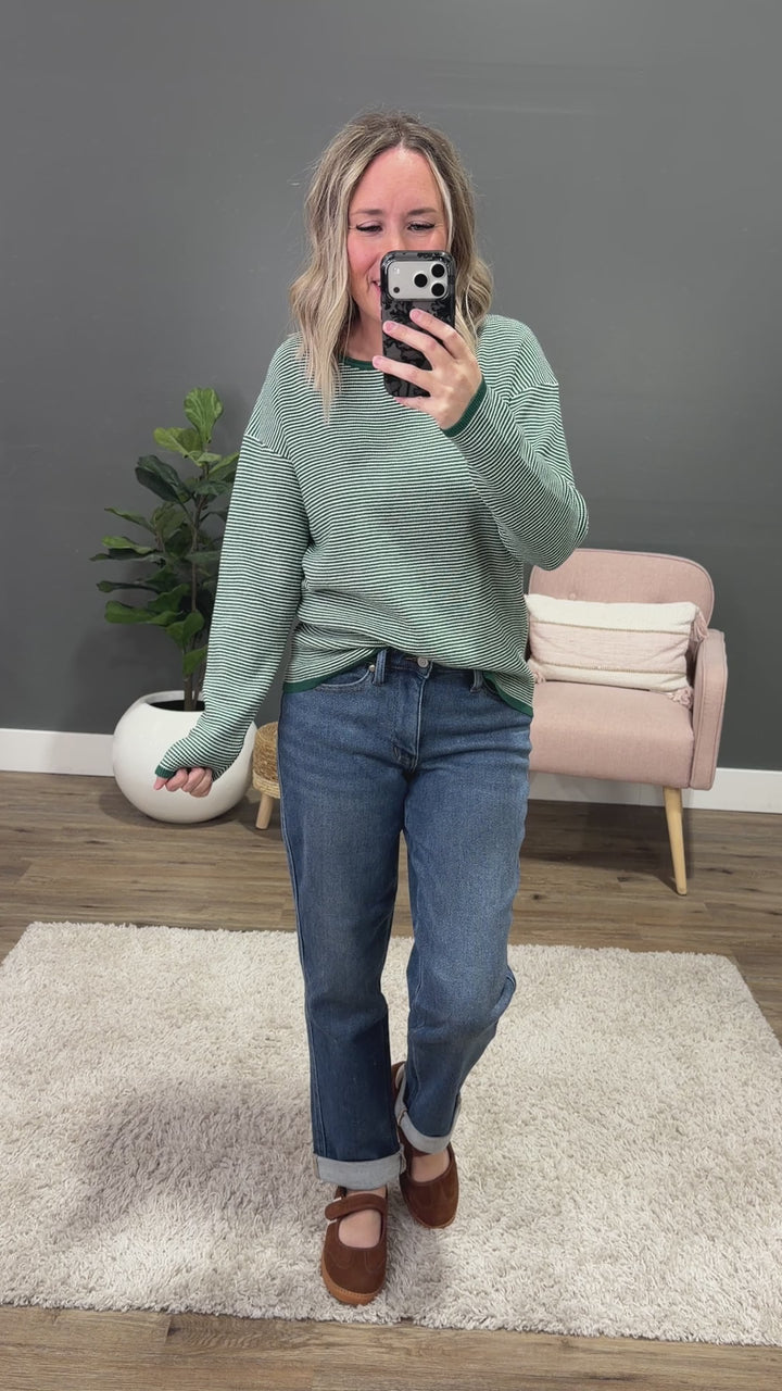 NEW! Evelyn Striped Sweater - Forest Staccato