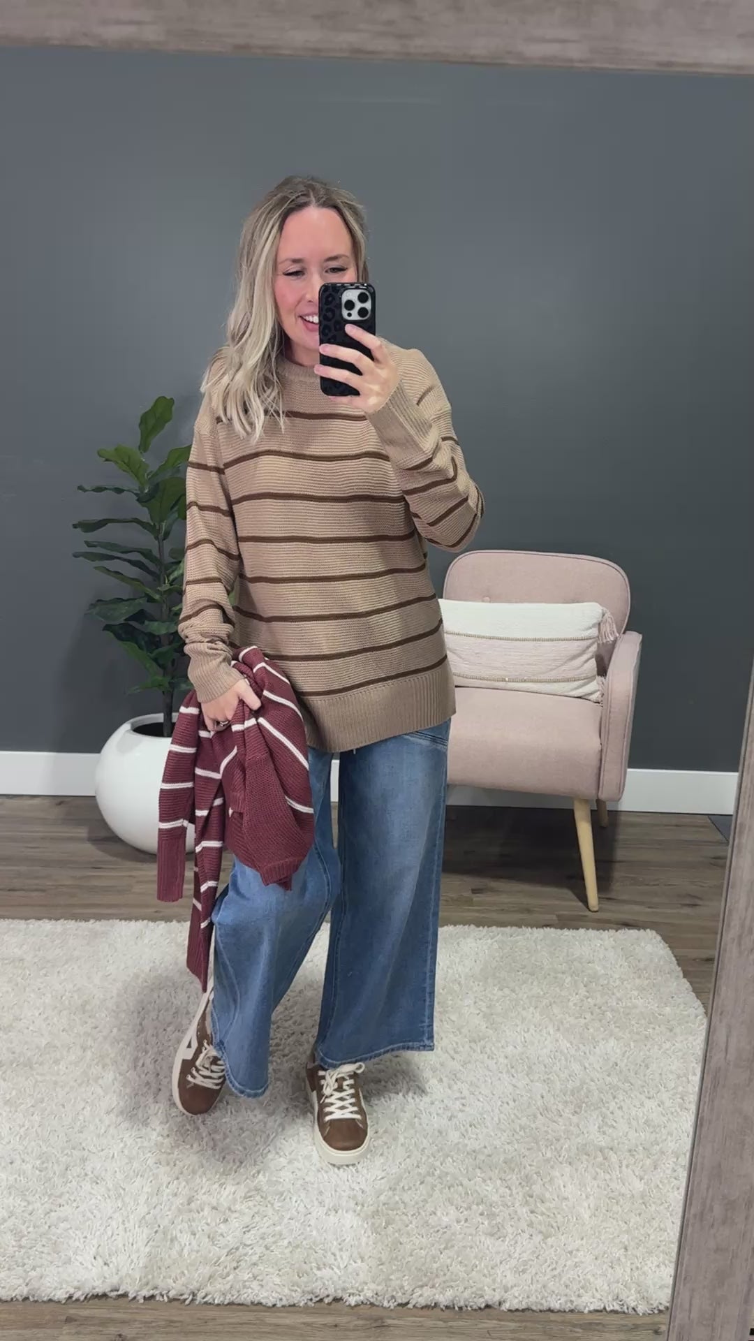 Andrea Striped Side Slit Sweater - Mocha Be Cool