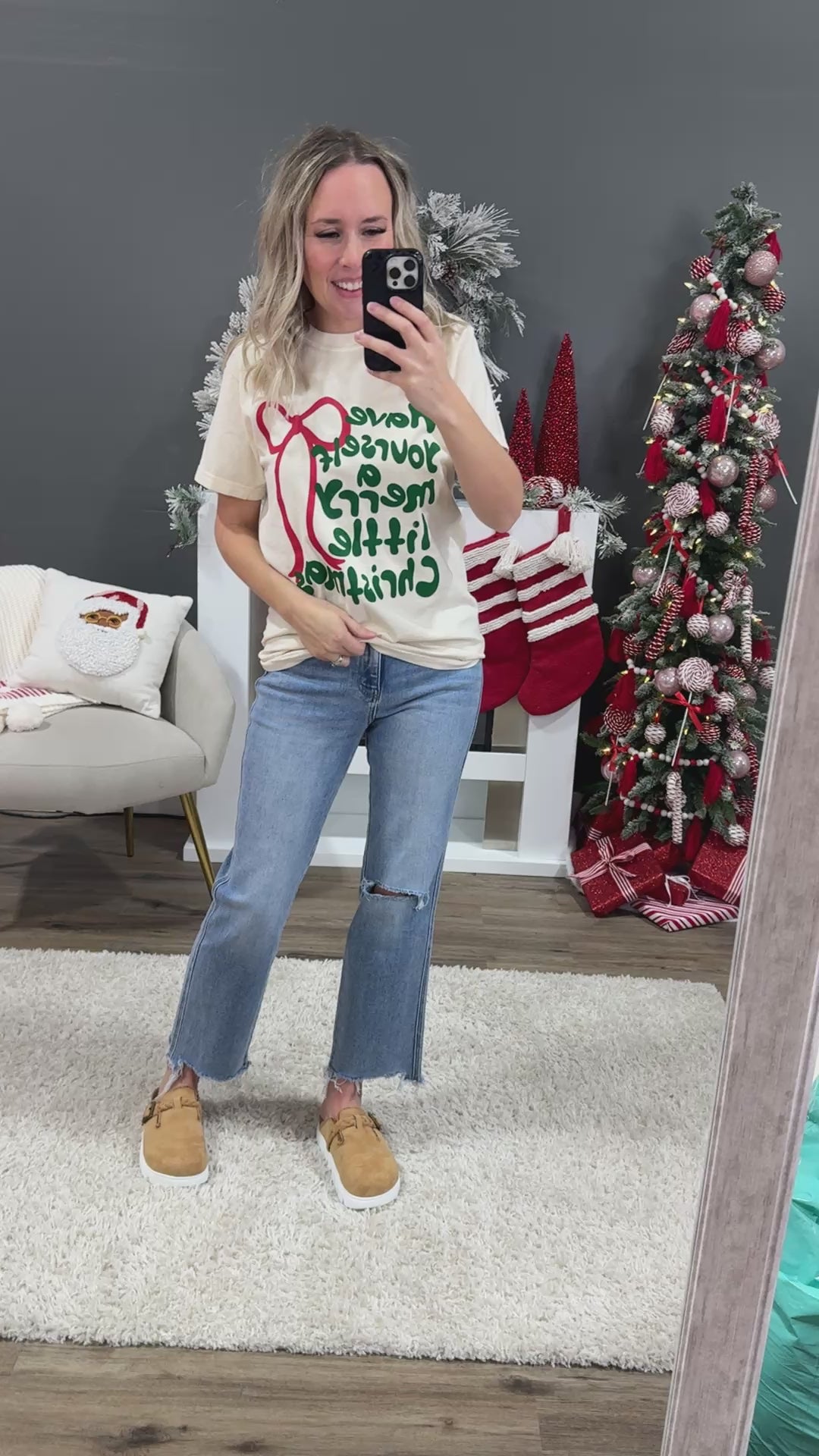 NEW! Merry Little Christmas Bow Tee - Ivory D&E