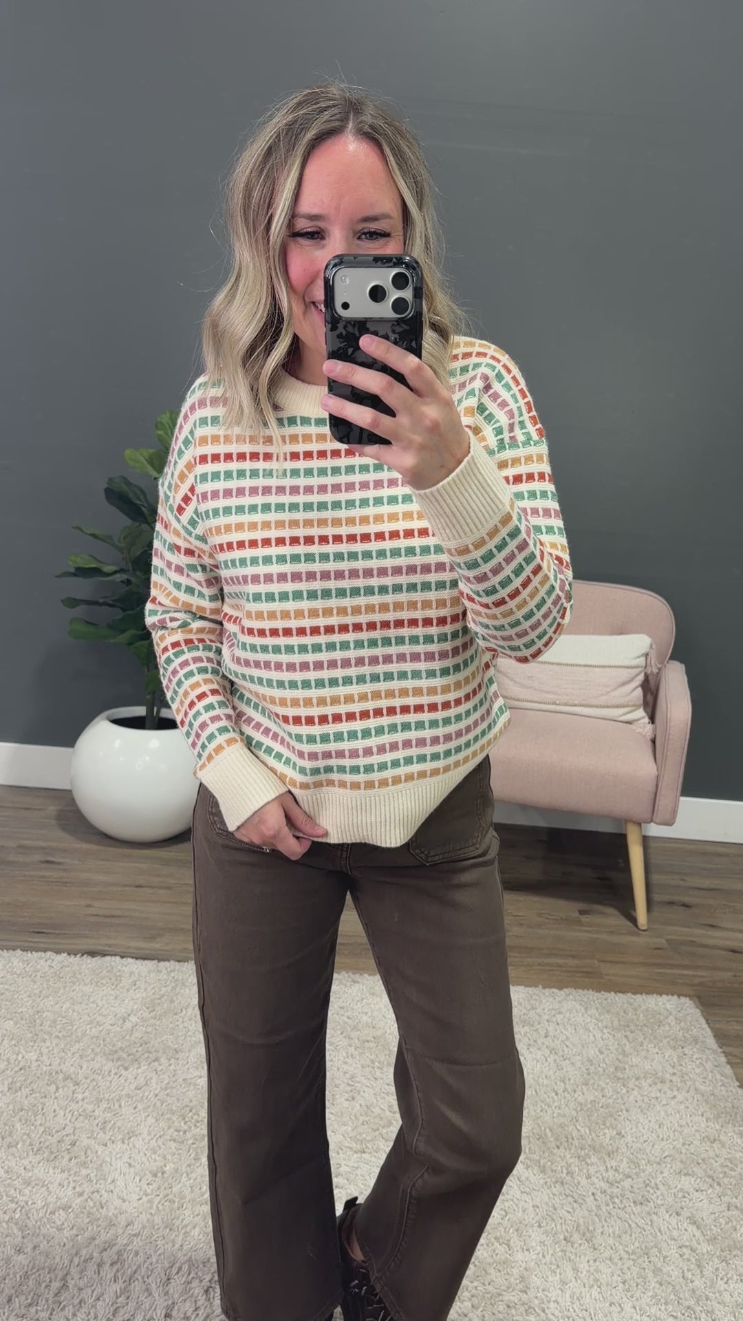 NEW! Ellen Multi Colored Textured Sweater - Jade & Rust