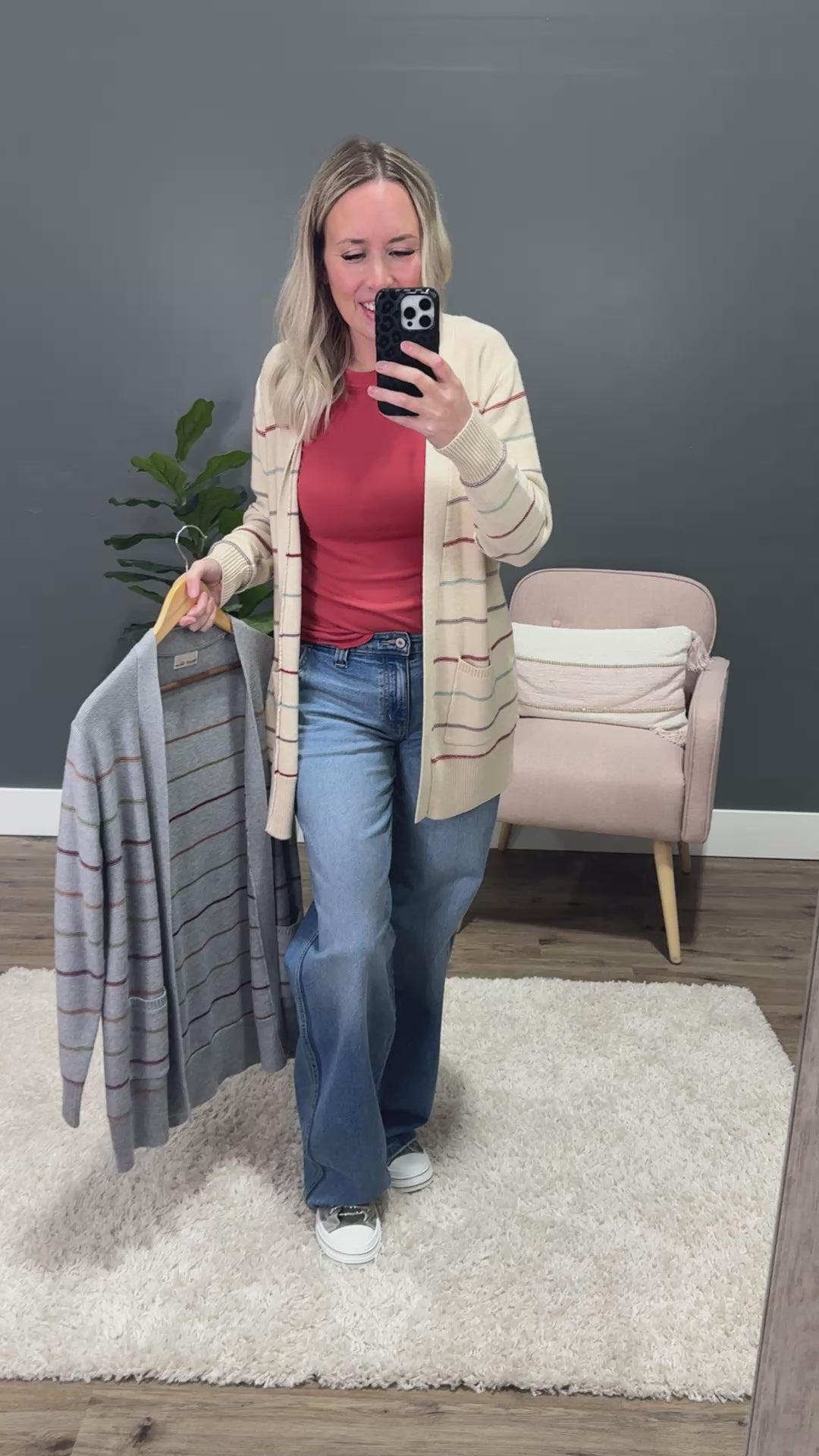 Debbie Striped Open Front Cardigan - Heather Gray Be Cool