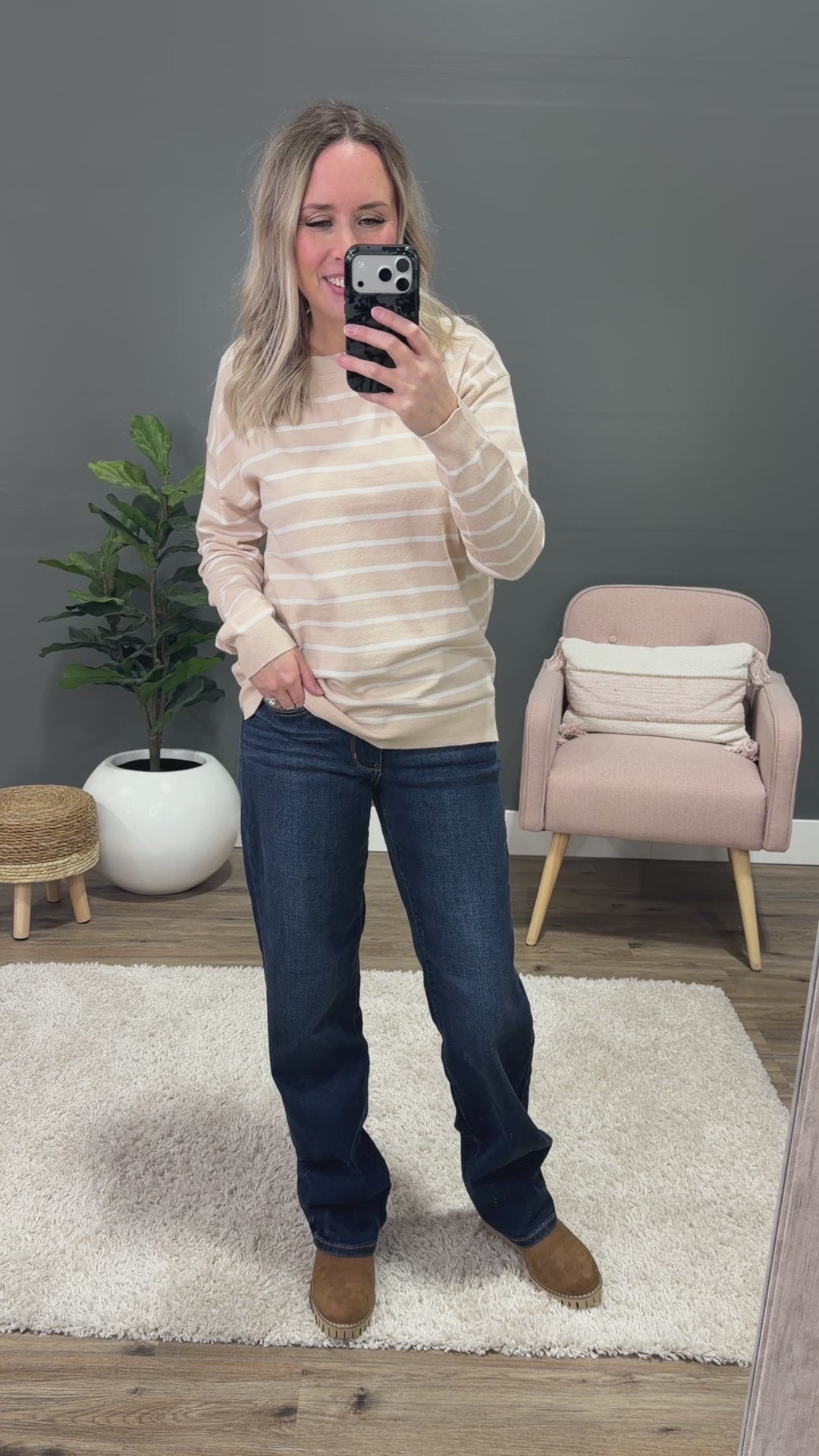 Rosie Fine Knit Striped Sweater - Oatmeal Staccato
