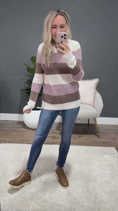 NEW! Cindy Lavender and Mocha Stripe Sweater