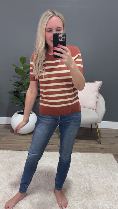 Heidi Short Sleeve Striped Sweater - Rust Be Cool