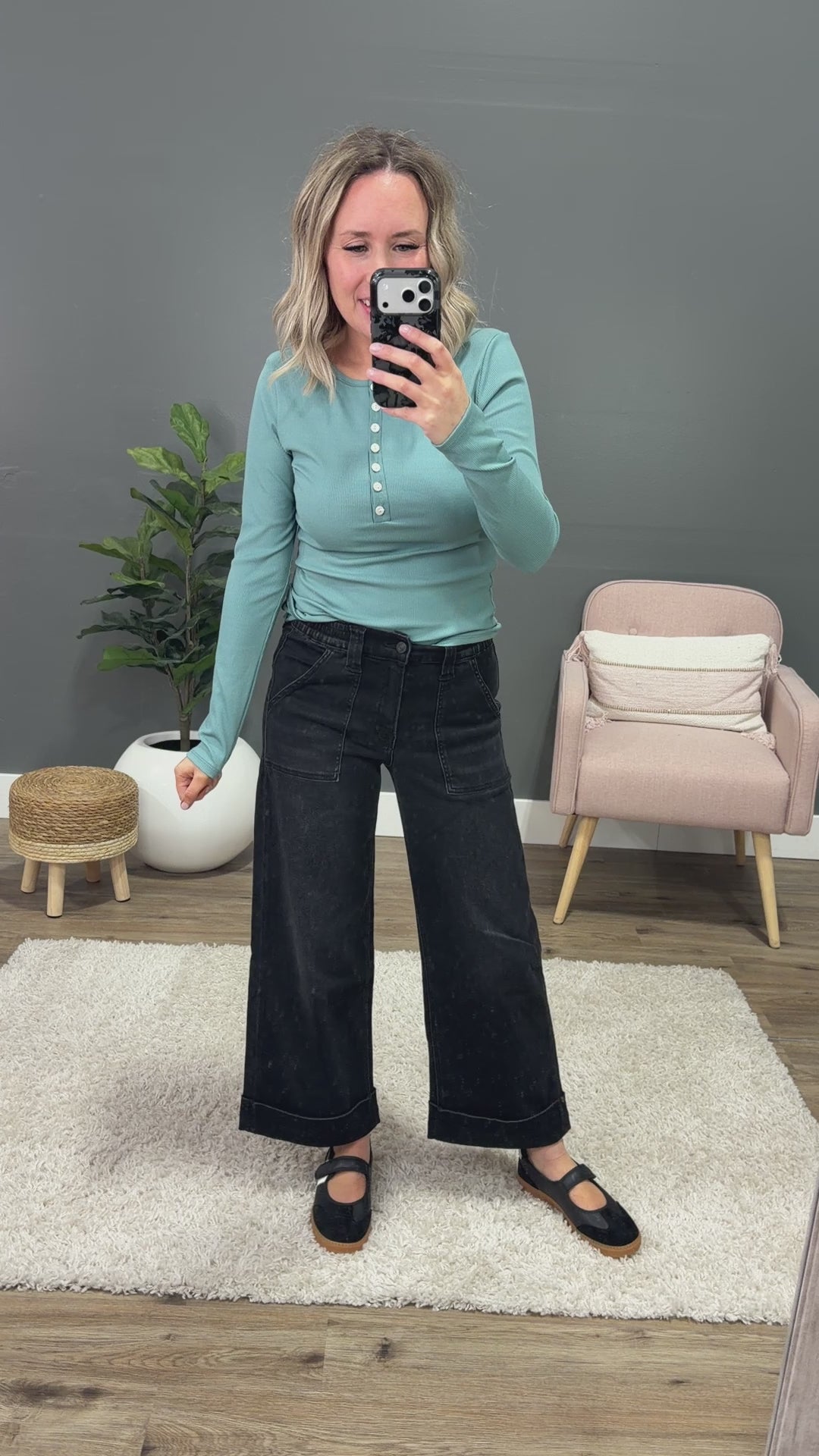 Tatum Micro Ribbed Henley Top - Dark Teal