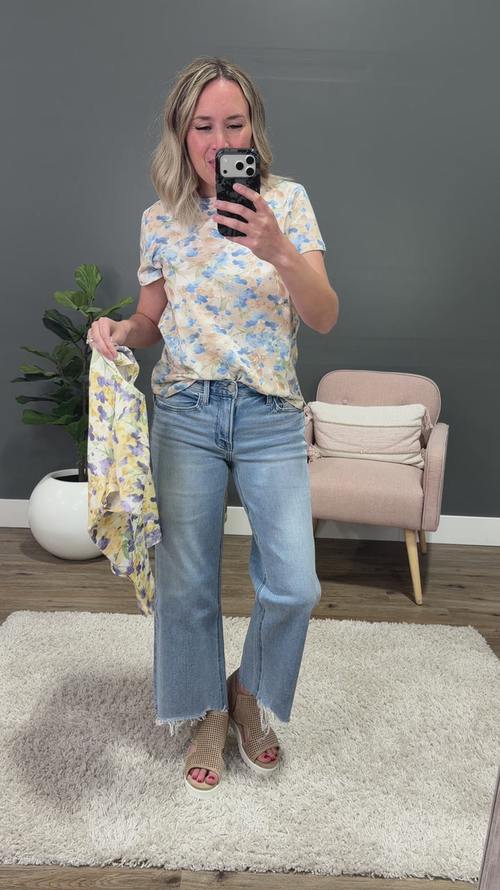 NEW! Danielle Floral Knit Top - Taupe & Blue Staccato