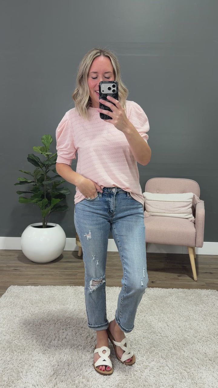 NEW! Vera Pointelle Puff Sleeve Top - Pink