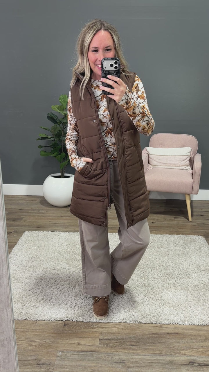 NEW! Harlow Long Vest - Brown Michelle Mae