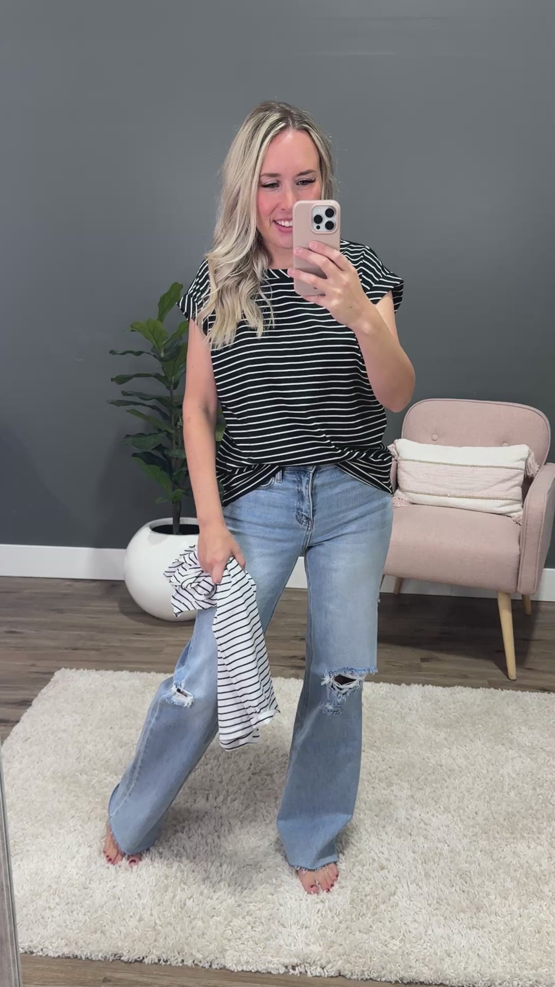 Brandi Striped Roll Sleeve Top - Black Sew In Love