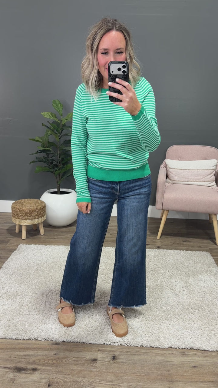 NEW! Lauren Striped Raglan Sweater - Green Staccato