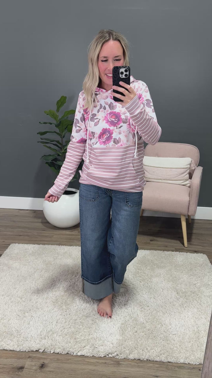 Hailey Pullover Hoodie - Autumn Blossom & Stripes Michelle Mae
