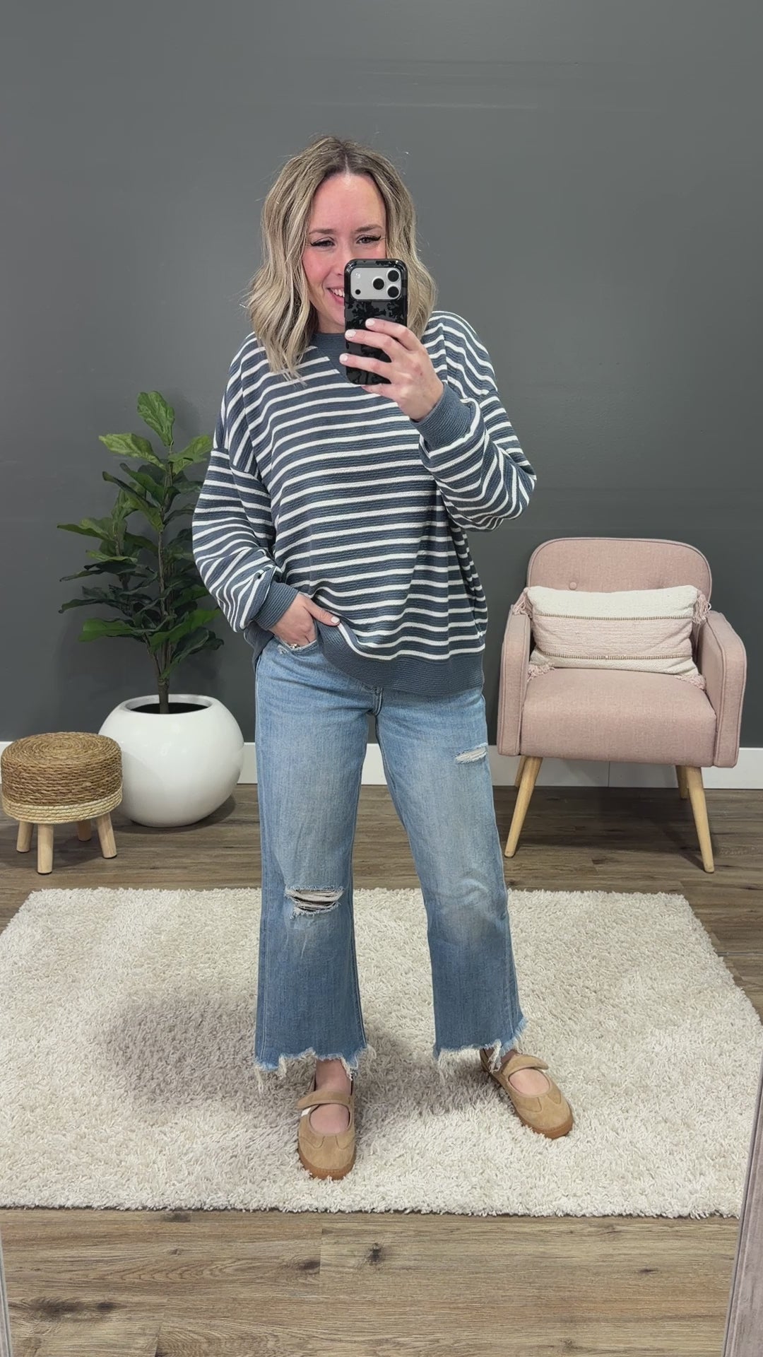 NEW! Can't Explain Striped Cloud Knit Sweatshirt - Denim Tres Bien