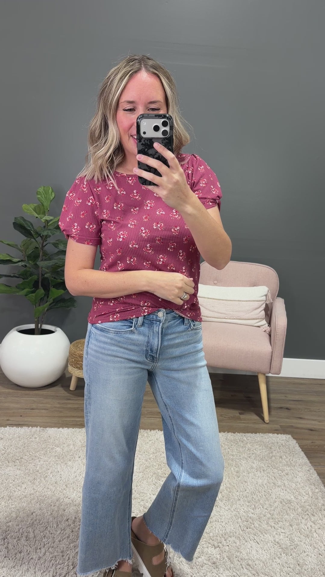 NEW! Chantal Floral Ribbed Top - Mauve