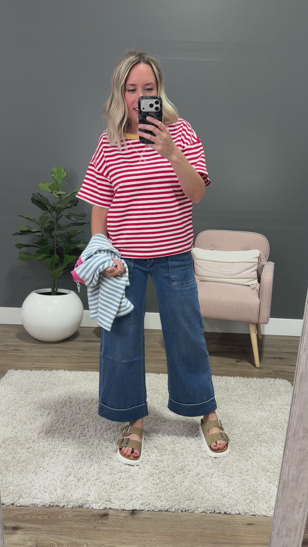 NEW! Ellie Contrast Striped Top - Sky Blue & Pink