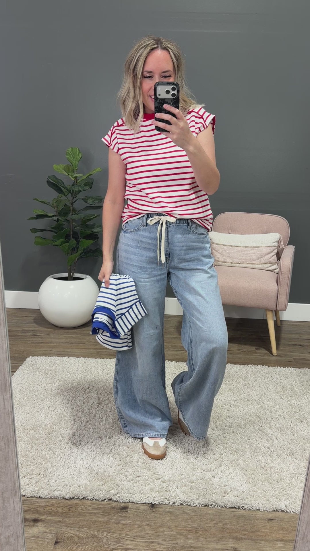 NEW! Adalyn Cap Sleeve Striped Top - Blue Staccato