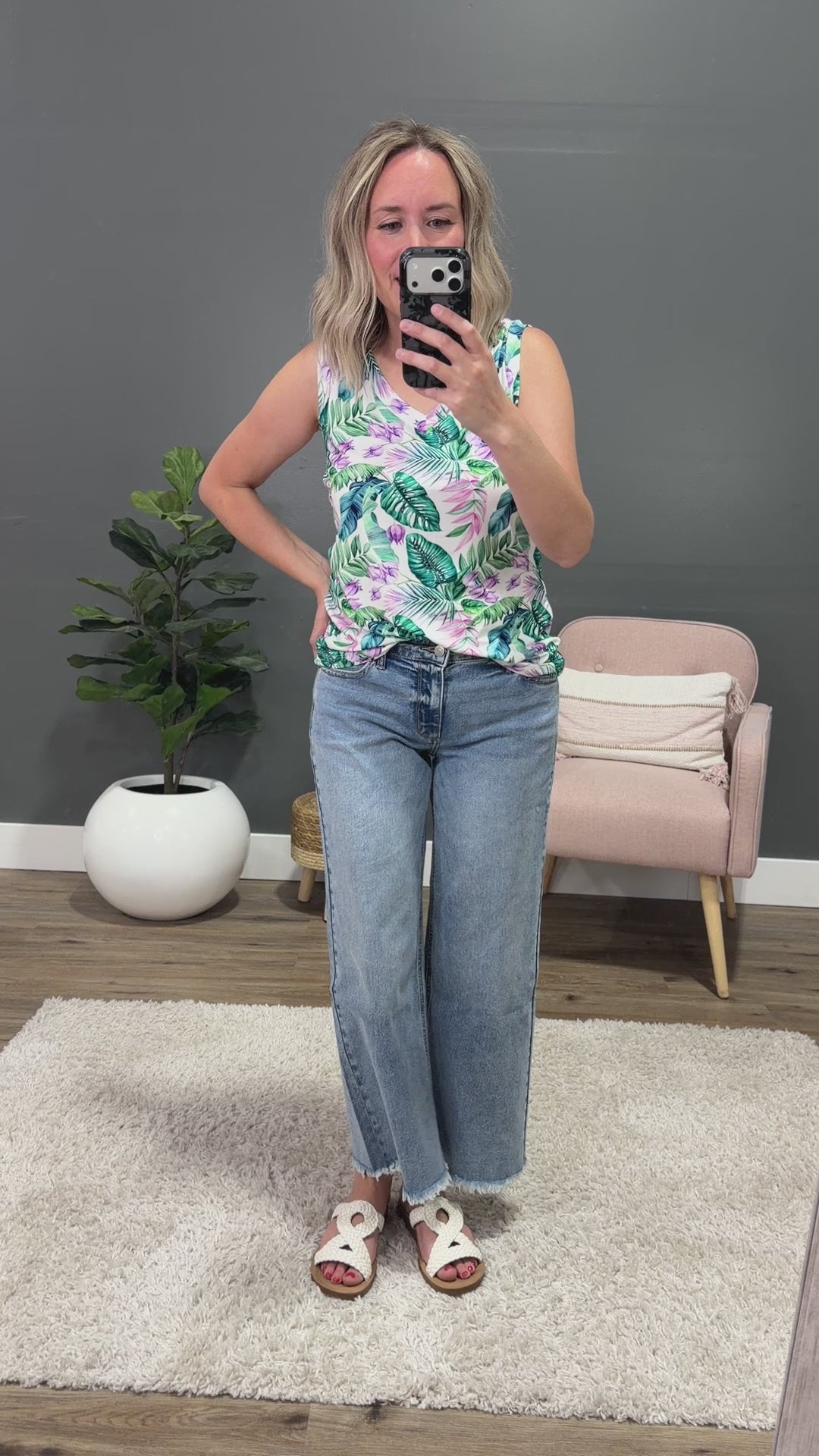 NEW! Noelle Tank Top - Tropical Leaf Michelle Mae