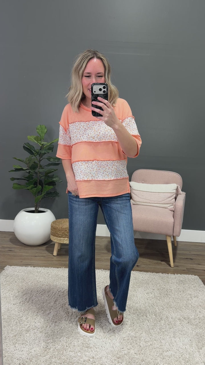 NEW! Camila Floral Color Block Top - Peach Lovely Melody