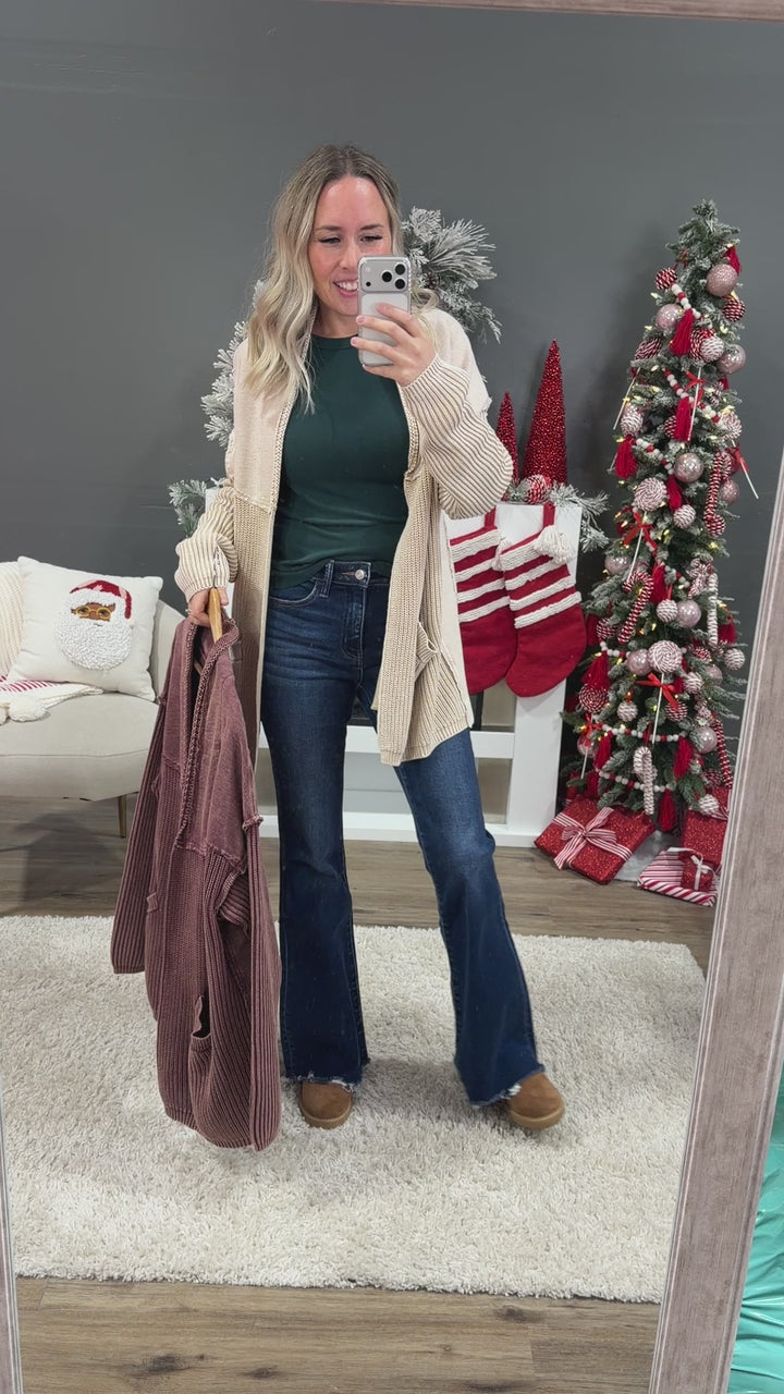 NEW! Beth Vintage Knit Grandpa Cardigan - Red Bean