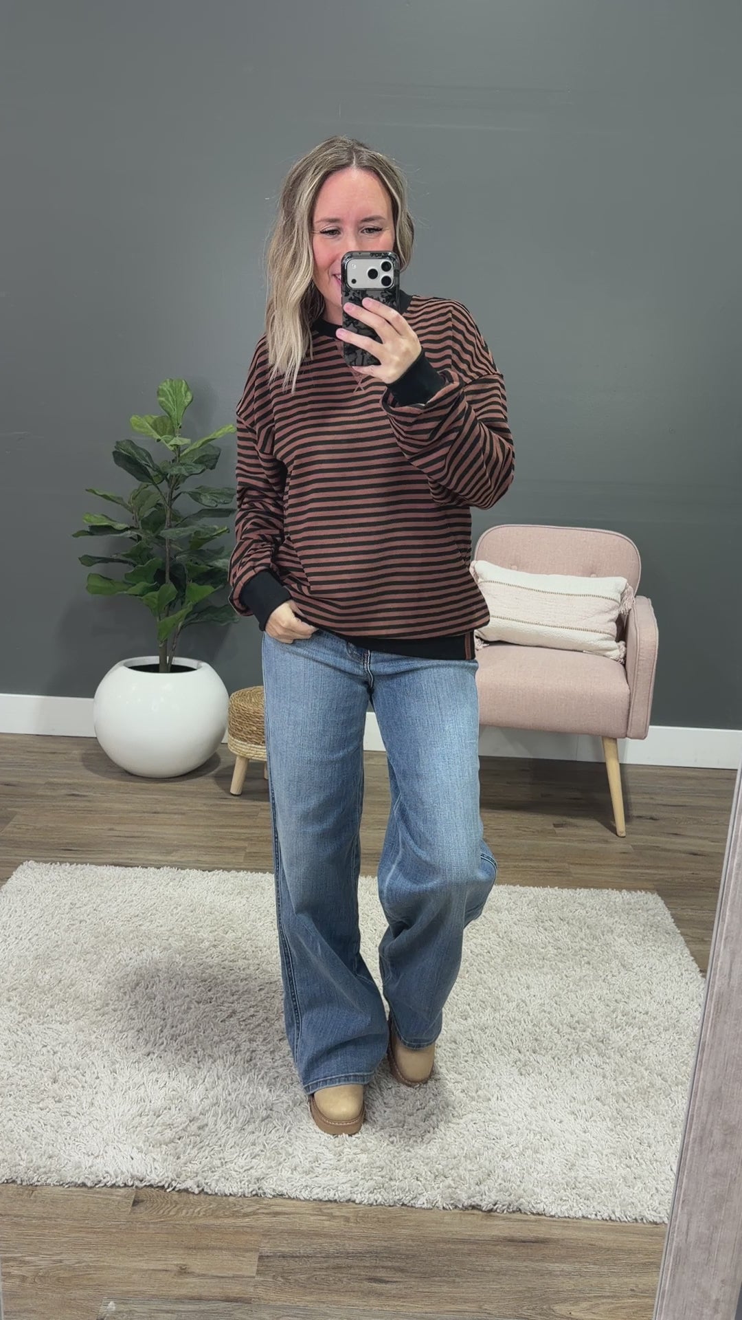 NEW! Ampersand Ave Performance Fleece University Pullover - Chai Stripe