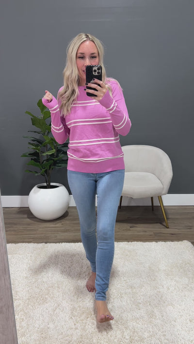 Jen Fine Knit Striped Sweater - Lavender Rose