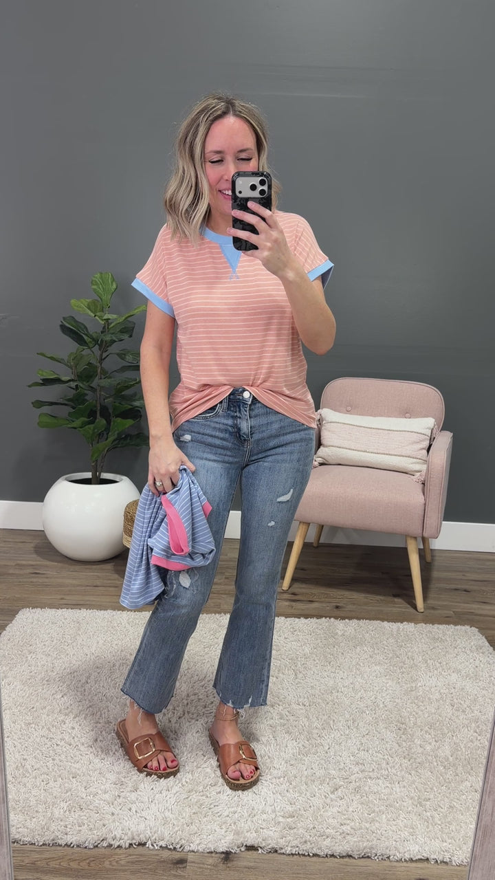 Izzy Striped Knit Top - Slate & Pink Staccato