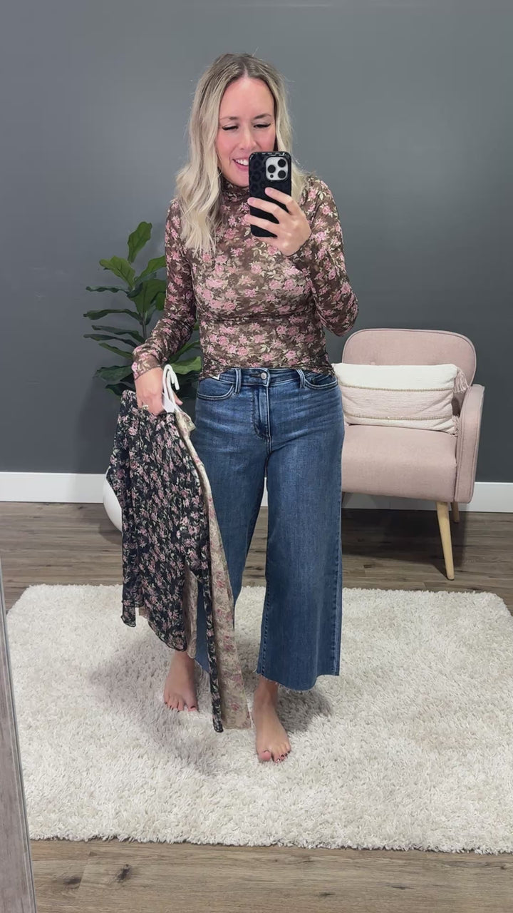 Gemma Long Sleeve Lace Top - Black Floral Very J